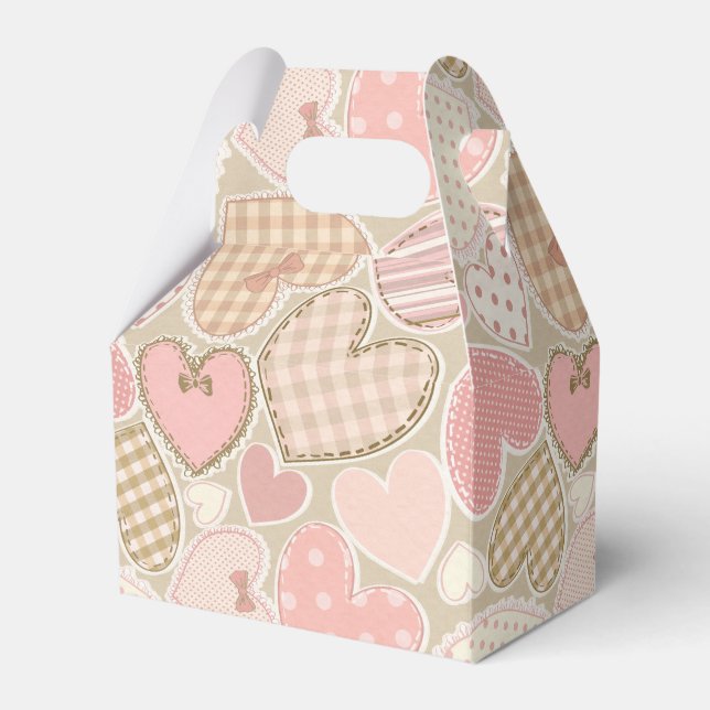 Pastel Pink Craft Textile Hearts Pattern Favor Boxes (Front Side)
