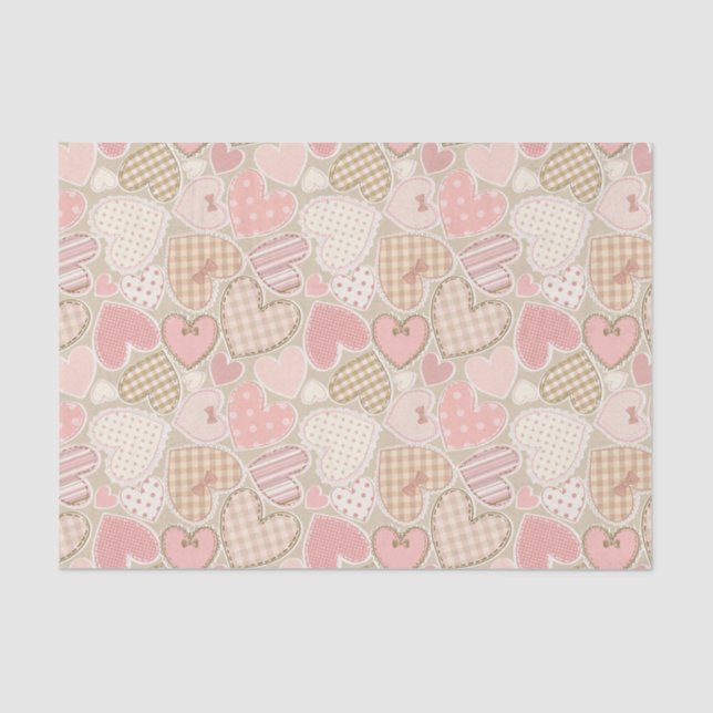Pastel Pink Craft Textile Hearts Pattern Tissue Paper (Front)