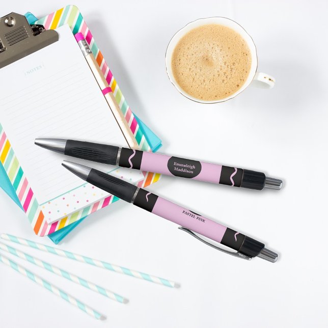 Pastel Pink Crayon Wrap Monogram Name Pen (Creator Uploaded)