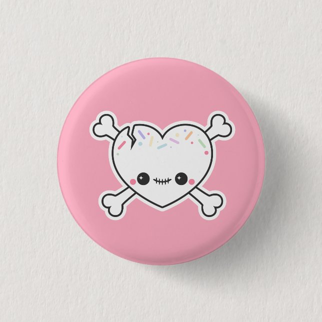 Pastel Pink Creepy Cute Heart Skull Button (Front)