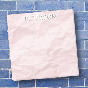Pastel pink crumpled creased paper customized name post-it notes