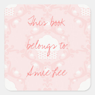Pastel Pink Cupcake Square Custom Text Bookplates