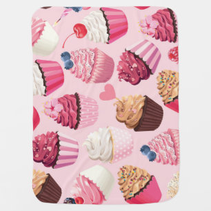 Pastel Pink Cupcakes: Vintage Pattern. Baby Blanket