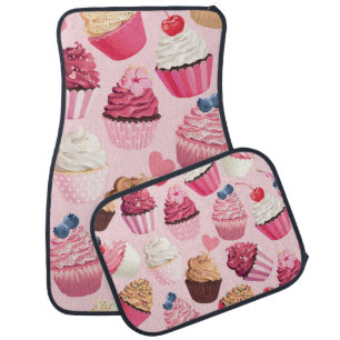 Pastel Pink Cupcakes: Vintage Pattern. Car Floor Mat