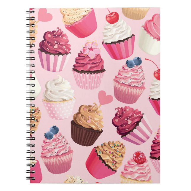 Pastel Pink Cupcakes: Vintage Pattern. Notebook (Front)