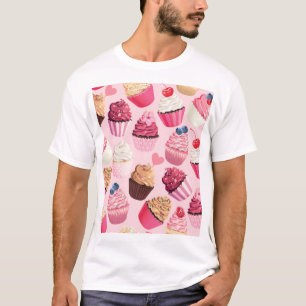 Pastel Pink Cupcakes: Vintage Pattern. T-Shirt