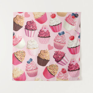 Pastel Pink Cupcakes: Vintage Pattern. Tapestry