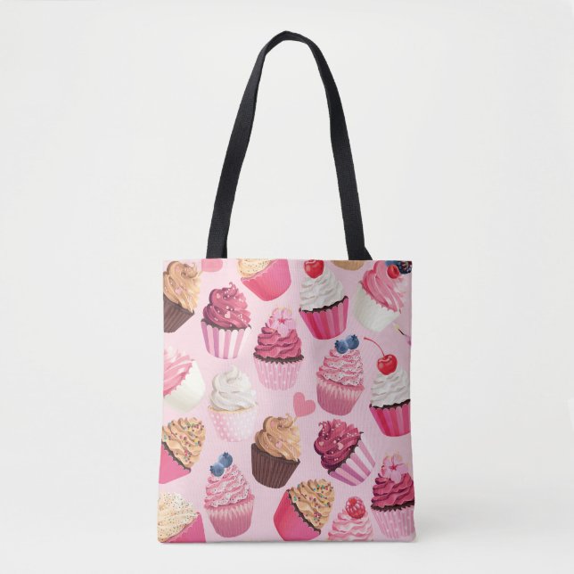 Pastel Pink Cupcakes: Vintage Pattern. Tote Bag (Front)