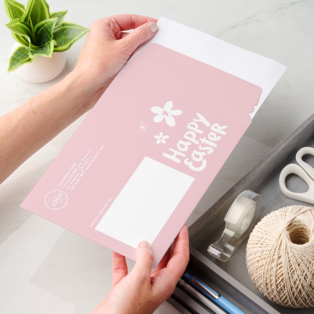 Pastel Pink Custom Business Logo Happy Easter Envelope Mailers (Desk)