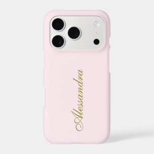 Pastel Pink Custom Gold Name Calligraphy Minimal iPhone 17 Pro Case