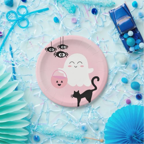Pastel Pink Cute and Spooky Halloween Party Paper Plates