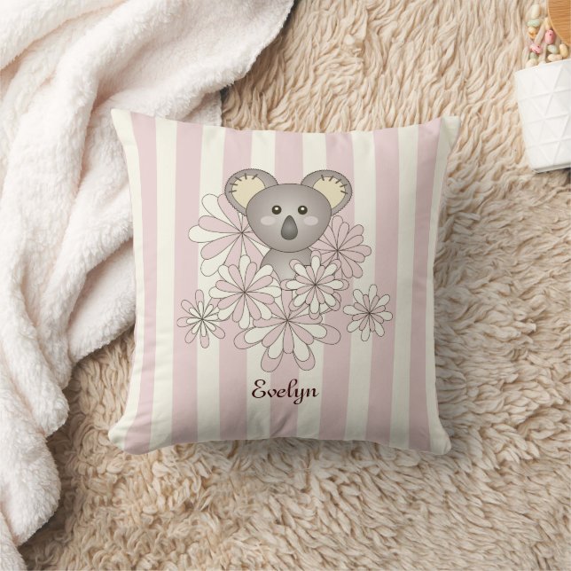 Pastel Pink Cute Baby Koala Bear Children's Room Throw Pillow (Blanket)