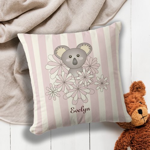 Pastel Pink Cute Baby Koala Bear Childrens Room Throw Pillow