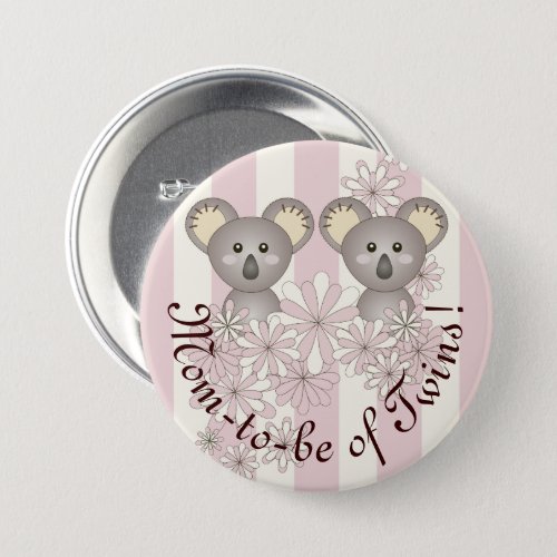 Pastel Pink Cute Baby Koala Mom_to_be of Twin Girl Button