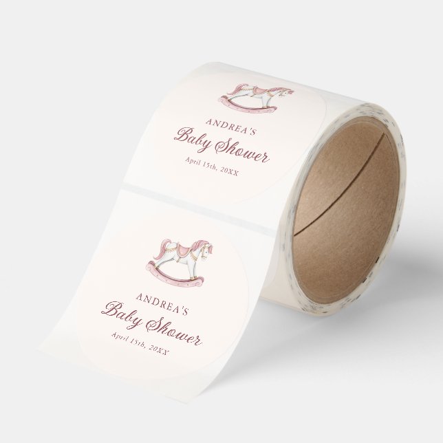 Pastel Pink Cute Carousel Girl Baby Shower Classic Round Sticker (Roll)