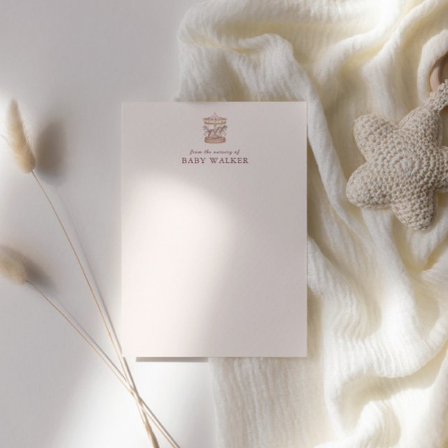 Pastel Pink Cute Carousel Girl Baby Shower  Note Card (Creator Uploaded)