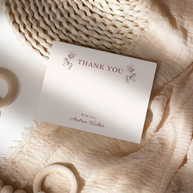 Pastel Pink Cute Carousel Girl Baby Shower Thank You Card (Creator Uploaded)