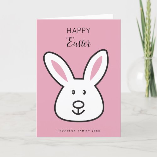 Pastel Pink Cute Easter Bunny Illustration  Holiday Card