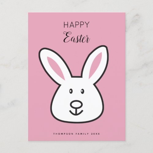 Pastel Pink Cute Easter Bunny Illustration Holiday Postcard