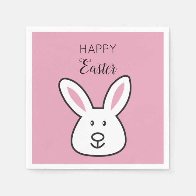 Pastel Pink Cute Easter Bunny Illustration  Napkins (Front)
