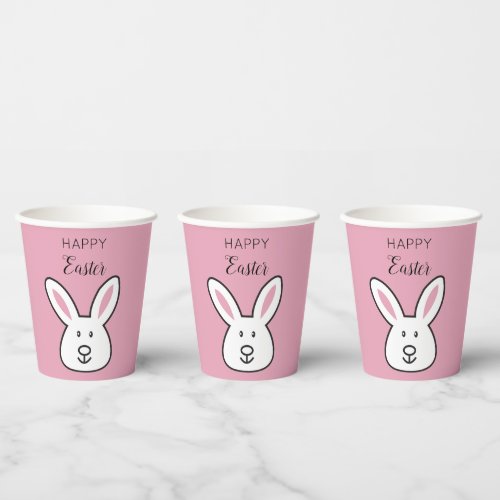 Pastel Pink Cute Easter Bunny Illustration Paper Cups
