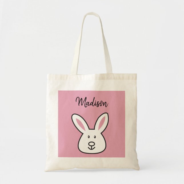 Pastel Pink Cute Easter Bunny Illustration Tote Bag (Front)