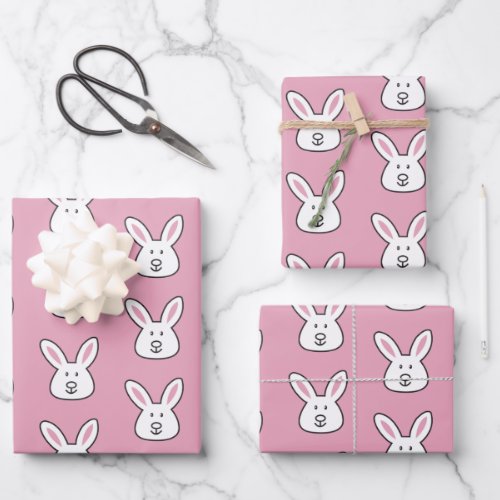 Pastel Pink Cute Easter Bunny Pattern Wrapping Paper Sheets