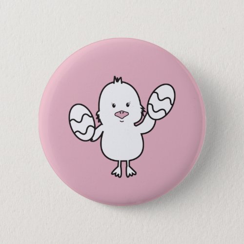 Pastel Pink Cute Easter Chick  Eggs Illustration  Button