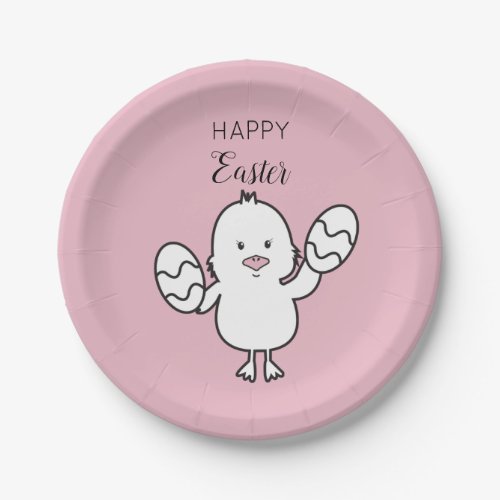 Pastel Pink Cute Easter Chick  Eggs Illustration  Paper Plates