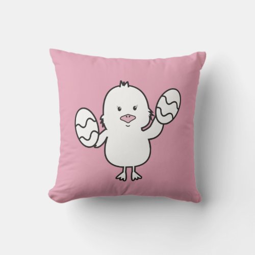 Pastel Pink Cute Easter Chick  Eggs Illustration Throw Pillow
