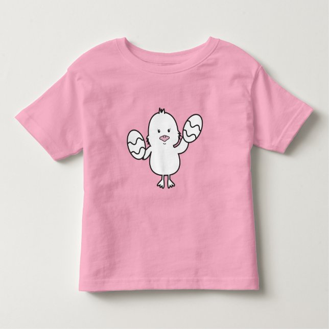 Pastel Pink Cute Easter Chick & Eggs Illustration Toddler T-shirt (Front)