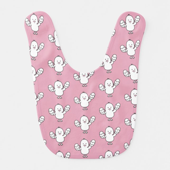 Pastel Pink Cute Easter Chick & Eggs Pattern Baby Bib (Front)