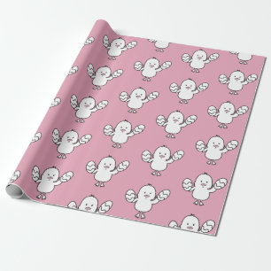 Pastel Pink Cute Easter Chick & Eggs Pattern Wrapping Paper