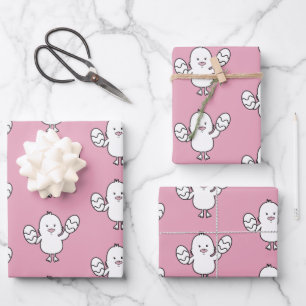 Pastel Pink Cute Easter Chick & Eggs Pattern Wrapping Paper Sheets