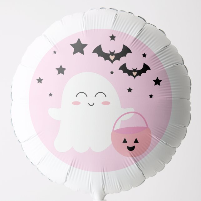Pastel Pink Cute Ghost and Bats Halloween Balloon (Front)