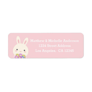 Pastel Pink Cute Kawaii Bunny Rabbit With Flowers Label