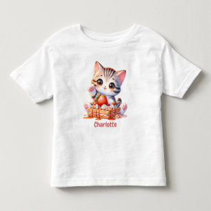 Pastel Pink Cute Kitten with Dessert Waffles Toddler T-shirt