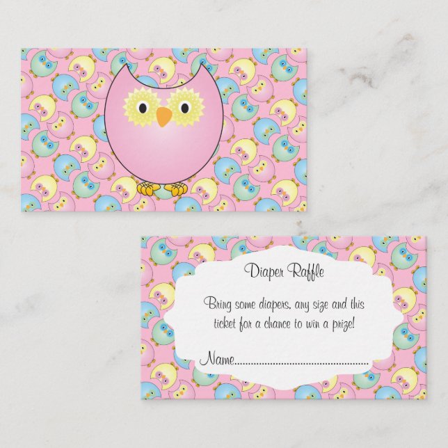 Pastel Pink Cute Owl Baby Diaper Raffle Enclosure Card (Front/Back)