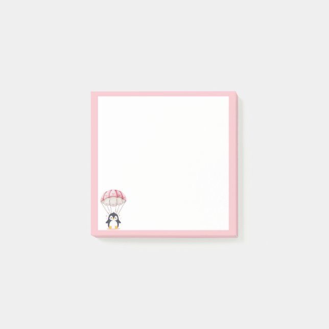 Pastel Pink Cute Penguin Parachute Notes (Front)