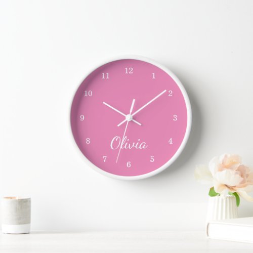 Pastel Pink Cute Personalized Kids Playroom Clock