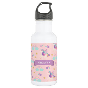 Pastel Pink Cute Rainbow Unicorn Kids Stainless Steel Water Bottle
