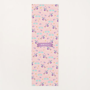 Pastel Pink Cute Rainbow Unicorn Pattern Kids Yoga Mat
