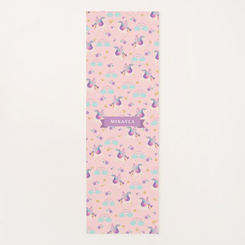 Pastel Pink  Cute Rainbow Unicorn Pattern Kids Yoga Mat