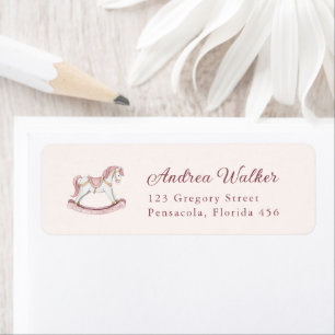 Pastel Pink Cute Rocking Horse Girl Baby Shower Label