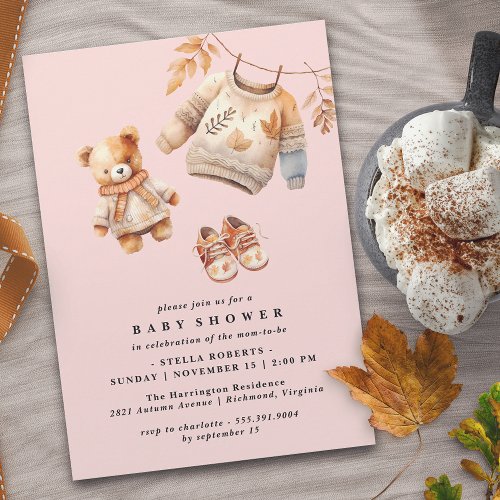 Pastel Pink  Cute Simple Fall Baby Girl Shower Invitation