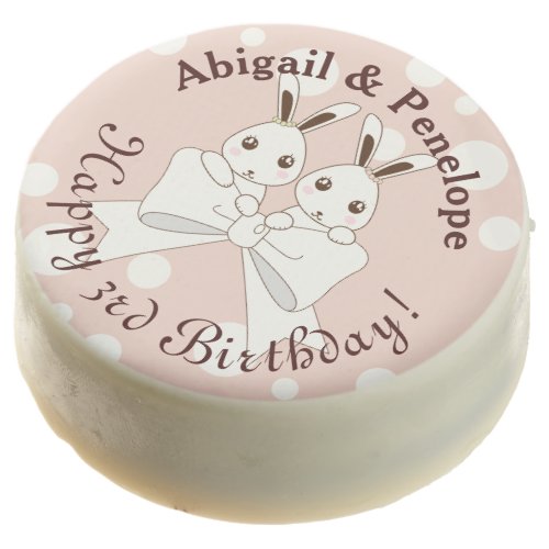 Pastel Pink Cute Twin Bunny Girl Birthday Chocolate Covered Oreo