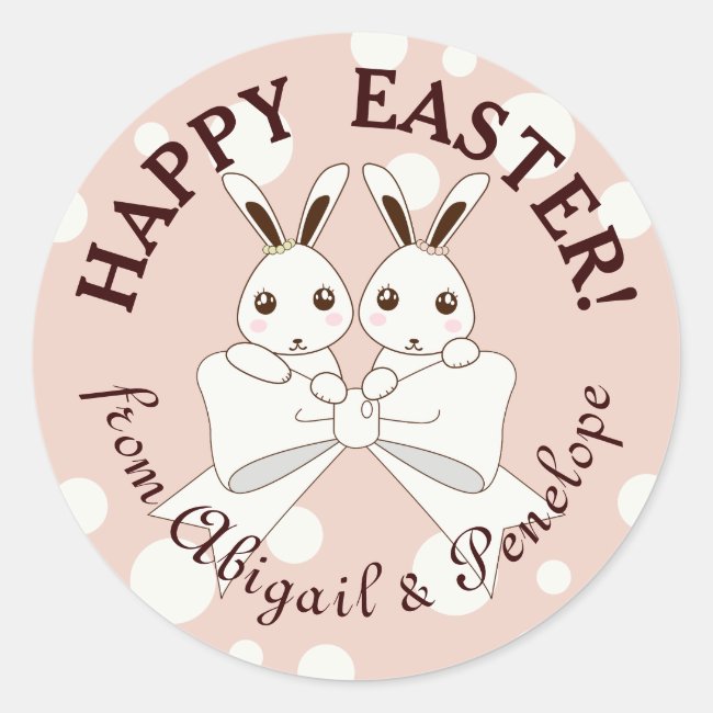 Pastel Pink Cute Twin Bunny Happy Easter