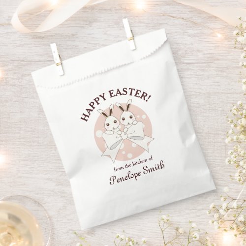 Pastel Pink Cute Twin Bunny Happy Easter Treat Favor Bag