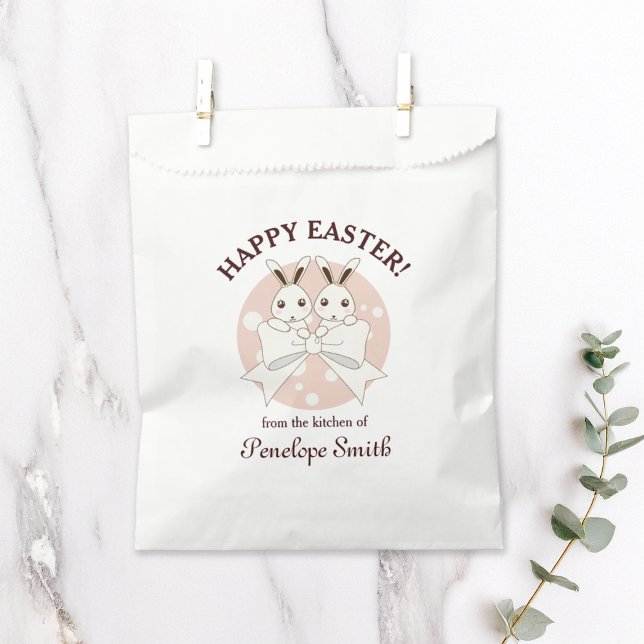 Pastel Pink Cute Twin Bunny Happy Easter Treat Favor Bag (Creator Uploaded)