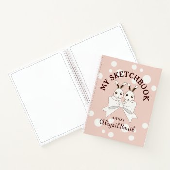 Pastel Pink Cute Twin Bunny Kids Sketch Notebook by WindUpEgg at Zazzle